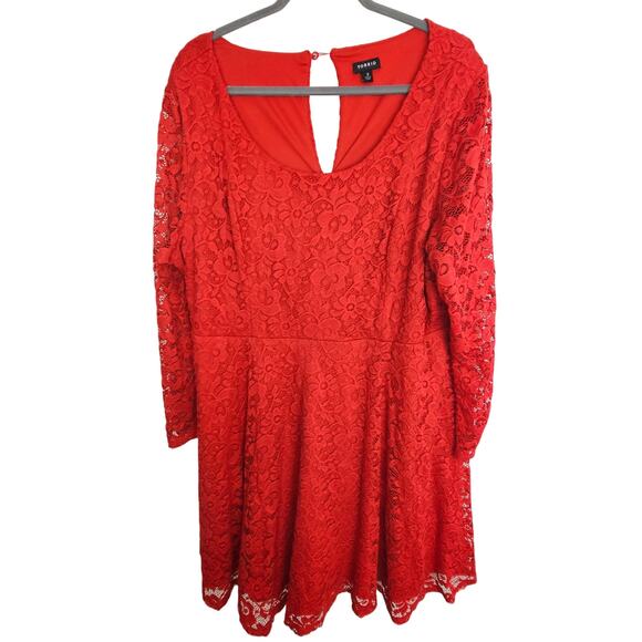 torrid Dresses & Skirts - Torrid Dress Red Lace Long Sleeve Dress Women 3X Round Neck A-Line Dress